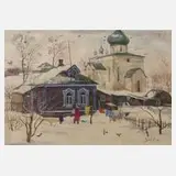 W. Lukin, Winter im russischen Dorf, Mischtechnik