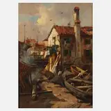 Gustav Adolf Thamm, "Alte Werft in Venedig", Öl auf Holztafel