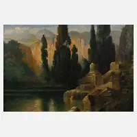 Hans Gaebelein, Ruinen am See, 1918, Öl auf Leinwand