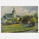W. Kaiser, Ansicht von Kürbitz, Aquarell und weiße Kreide
