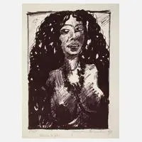 Hermann Naumann, "Lachende Frau", 1979, Lithographie in Bordeauxrot