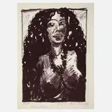 Hermann Naumann, "Lachende Frau", 1979, Lithographie in Bordeauxrot