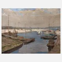 Ernst Olbrich, Am Hafen, Öl auf Leinwand