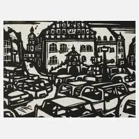 Lothar Rentsch, "Am alten Rathaus", Linolschnitt