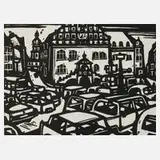 Lothar Rentsch, "Am alten Rathaus", Linolschnitt