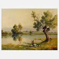 Karl Schmidt, Teichlandschaft, Öl auf Leinwand
