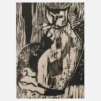 Heinz Tetzner, "Katzen", Holzschnitt