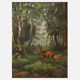 Karl Heinz Westenburger, Reh im Wald, Öl auf Leinwand