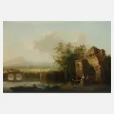 P.J. Huysmans, Gesellschaft am Fluss, Öl auf Holzplatte
