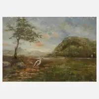 J. Feuerbach, Am Weiher, Öl auf Papier