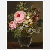 Th. Hansen, Biedermeier-Blumenstillleben, Öl auf Leinwand
