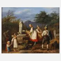 Philipp Heinel, Am Brunnen, 1833, Öl auf Holz