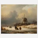 Lodewijk Johannes Kleijn, Holländische Winterlandschaft, Öl auf Holzplatte in Zweitverwendung