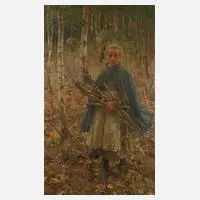 Prof. Arthur Langhammer, "Holzsammelnde Kinder im Walde", 1888, Öl auf Leinwand