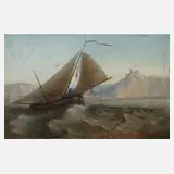 Gustav Müller, Segelschiff bei rauer See, 1854, Öl auf Holztafel