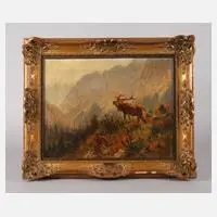 Robert Schietzold, Hirsch im Gebirge, Öl auf Leinwand