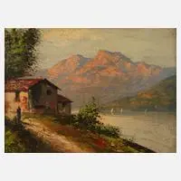 Berti, Alpenglühen, Öl auf Sperrholztafel