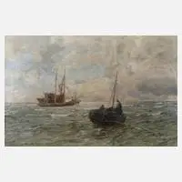 Prof. Andreas Dirks, Schiffe auf bewegter See, Öl auf Leinwand und Keilrahmen