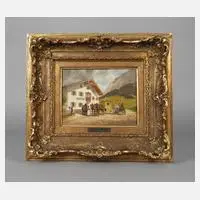 Peter Eichhorn, "Vor der Post", Öl auf Holzplatte