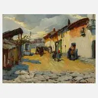 Auf der Dorfstraße by J. Fernandez, Öl auf Pappe, sold Feb 2022