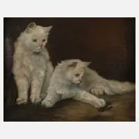 Prof. Arthur Heyer, Zwei Katzen mit Hirschkäfer, 1918, Öl auf Leinwand