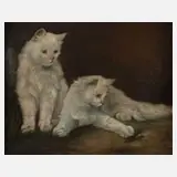 Prof. Arthur Heyer, Zwei Katzen mit Hirschkäfer, 1918, Öl auf Leinwand