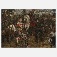 Károly Kotász, Festumzug, Öl auf Karton