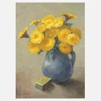 Otto Landolt, Löwenzahnblüten im Krug, Öl auf Hartfaserplatte