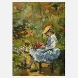 Frans Langeveld, Mädchen im Garten, Öl auf Leinwand