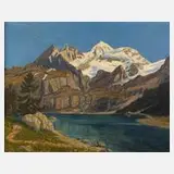 Lothar Rudolf Meilinger, Sommerliche Alpenlandschaft, 1927, Öl auf Sperrholzplatte