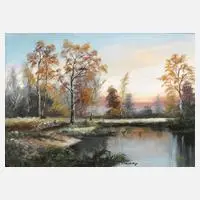 Abend am Waldsee by Rudi Schneiderbanger, Öl auf Leinwand, sold Feb 2022