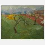 Eugen Vinnai, Blühende Obstbäume, Öl auf Leinwand und Keilrahmen