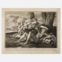 Gérard Audran, Armida überrascht Rinaldo, Kupferstich mit schöner Lichtführung