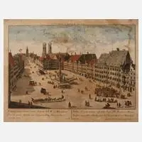 Gottfried Winckler, Markt in München, Kupferstich auf Bütten und auf leichten Karton kaschiert