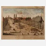 Gottfried Winckler, Markt in München, Kupferstich auf Bütten und auf leichten Karton kaschiert