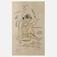 Prof. Erich Heckel, "Sitzende am Strand", Farblithographie