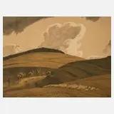 Hans Richard von Volkmann, "Wolken übern Berg", Farblithographie auf leichtem Karton
