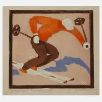 Peter Waldner, Skifahrer, Farbholzschnitt