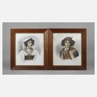 Cazzaitis, Paar Portraits, Aquarelle