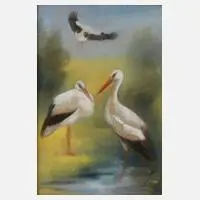 Werner Fechner, Störche, Pastell über Graphit
