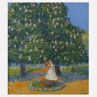 Franz Gaudeck, Dame im Park, 1917, Gouache