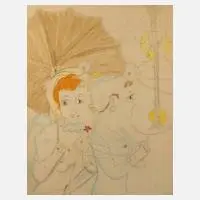 Erwin von Kreibig, "Kokettes Trio", Mischtechnik
