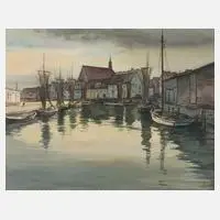 Hermann Lotze, "Stralsund/Alter Fischerhafen", Aquarell und Tusche