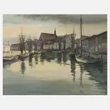 Hermann Lotze, "Stralsund/Alter Fischerhafen", Aquarell und Tusche