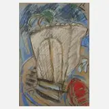 Am Gartentor by Christian Peschke, Pastell auf gräulichem Papier, sold Feb 2022
