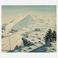 Wilhelm Richter, Schneekoppe im Winter, Aquarell und Tusche