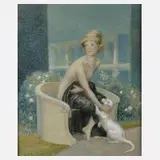Harry Schultz, Nackte Frau mit Hündchen, Aquarell
