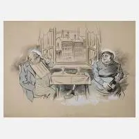 Älteres Paar am Küchentisch by Josef Benedikt Engl, Tuschefeder, sold Feb 2022