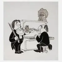 Komponistenverehrung by Heinz Jankofsky, Tuschezeichnung, sold Feb 2022