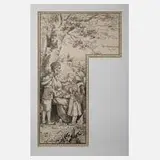 Franz Schuhwerk, Großvater mit seinen Enkeln, Tuschefeder auf Papier